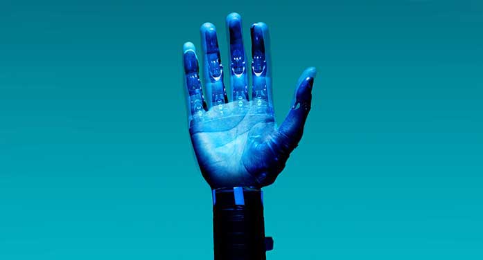 hand disability robotics prosthetic technology blue High school injuries inspire engineering grad’s future career